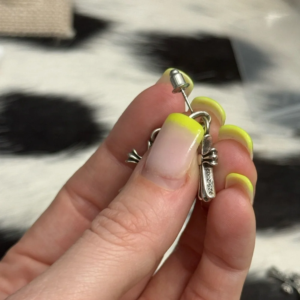 2002 Chrome Hearts Sterling silver Cross Post dangle earrings Pave Rhinestone - Picture 3 of 12